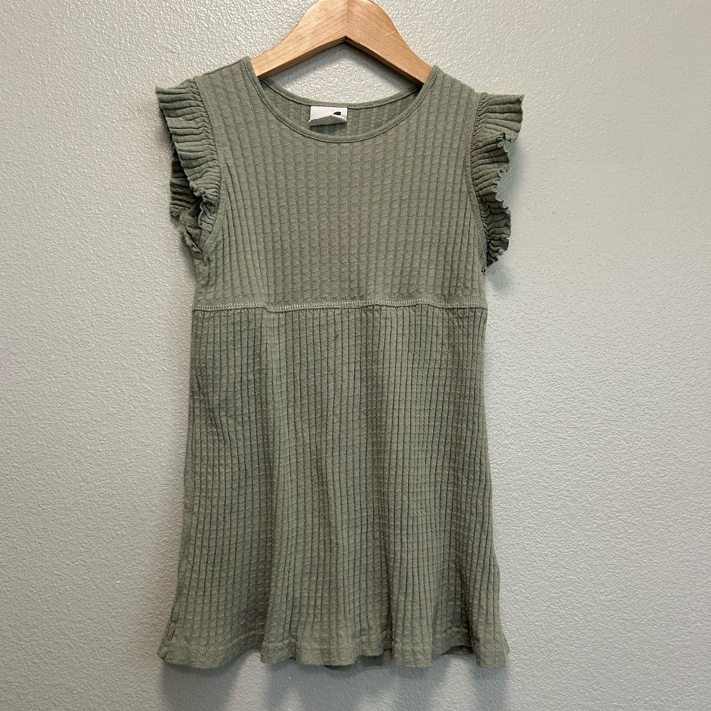 Cotton On Ruffled Sleeve Ribbed Dress in Olive Green Size 6